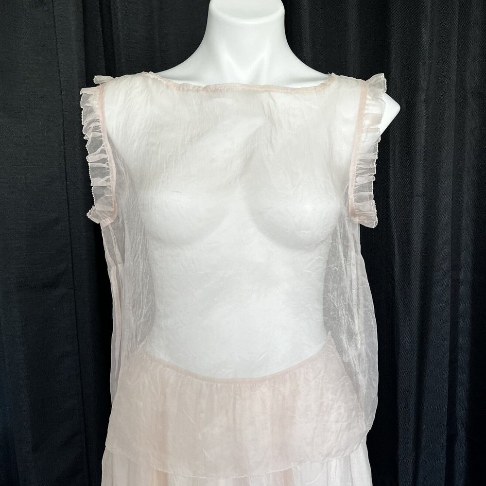 Donna Karan Pure Two Piece Silk Skirt Blouse Soft Pink Sheer Size 10 Vintage